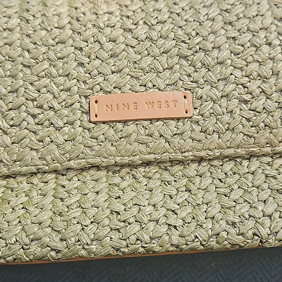 NINE WEST Raffia straw Hand/shoulder Bag In Sage Green. - Picture 4 of 10